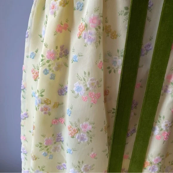 Vintage 1970s Handmade Floral Empire Waist Regency Prairie Formal Prom Dress - Picture 4 of 14